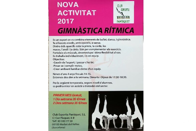 Nueva actividad deportiva a Gimnàs Pantiquet, Mollet del Vallès Gimnasia Rítmica