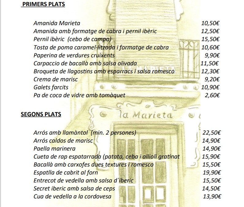 Menú Nadal 2022-23 Navidad restaurant la Marieta de Mollet Vallès,Barcelona
